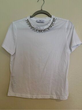 MNG short-sleeve t-shirt with a crystal-embellished neckline